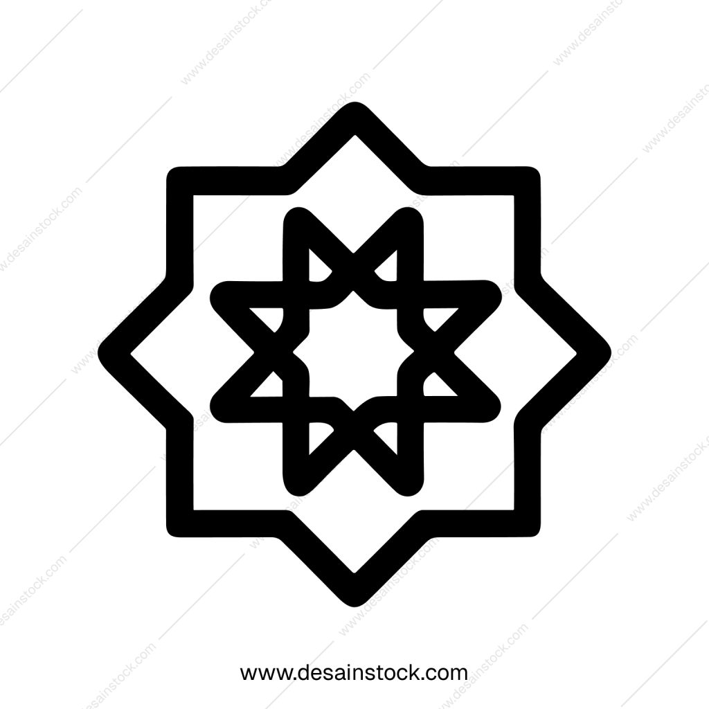 Minimalist Outline Ornament Islamic Geometric Star Shape Decoration Icon