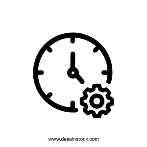 Simple Outline Clock Setting Adjustment Time Management Gear Icon Design