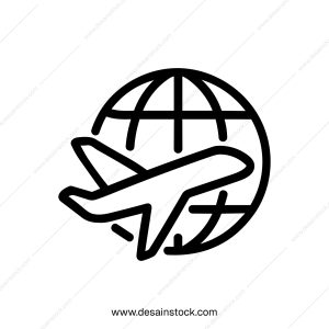 Line Art Detailed Airplane Flying Around the Globe Travel Icon