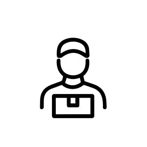 Simple Outline Delivery Man Holding Package Box, Courier Service Icon