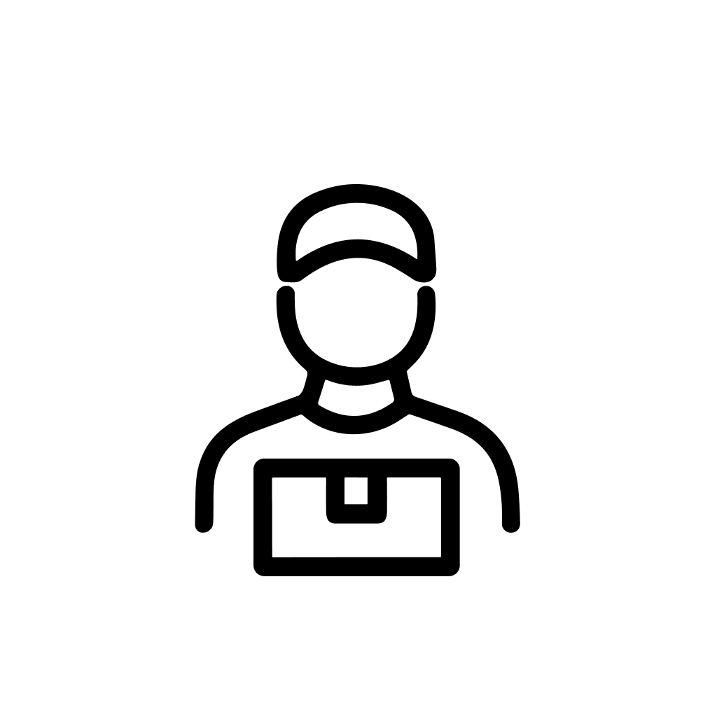 Simple Outline Delivery Man Holding Package Box, Courier Service Icon