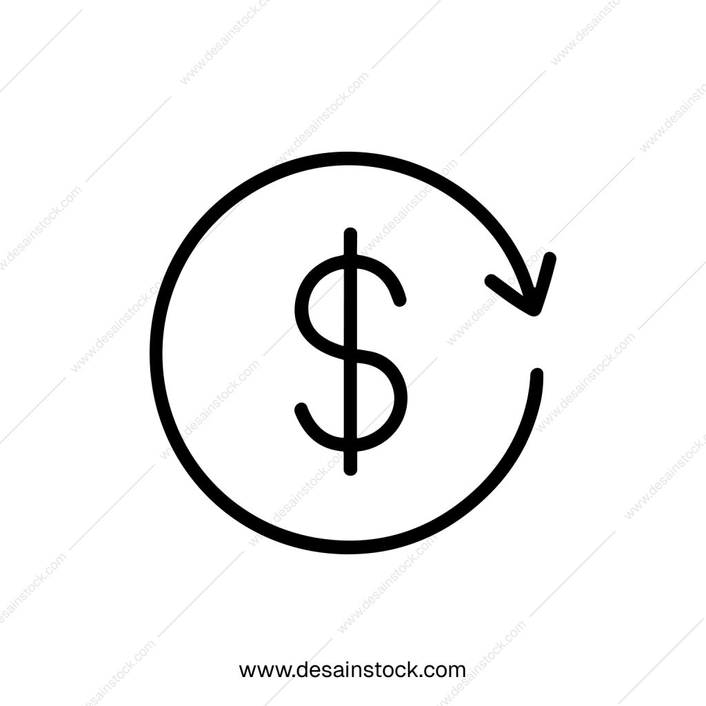 Simple Outline Dollar Symbol with Circular Arrow Icon Sign