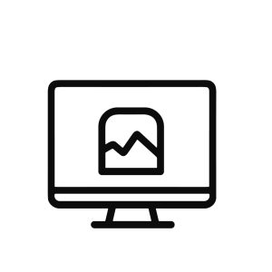 Minimalist Outline Computer Monitor Screen with Landscape Image Icon