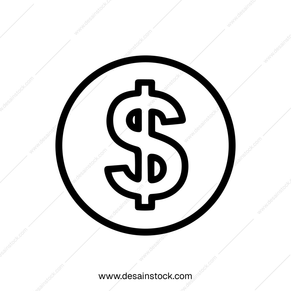 Simple Outline Dollar Currency Coin Symbol Sign Graphic Element