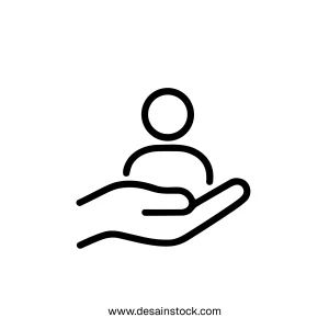 Simple Outline Hand Offering Person Head Symbol Sign Icon Element