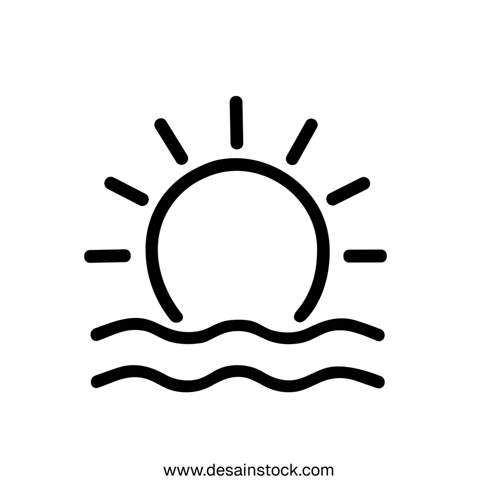 Simple Line Art Sun Over the Sea Sunrise Nature Icon