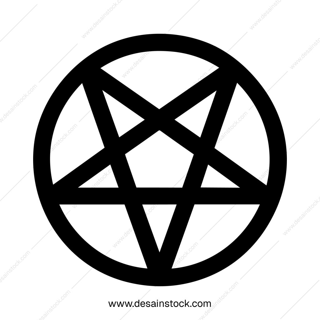 Simple Line Five Pointed Star in Circle Shape Religious Icon