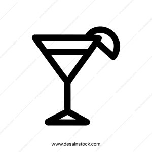 Simple Outline Martini Glass with Lemon Slice Beverage Icon Illustration