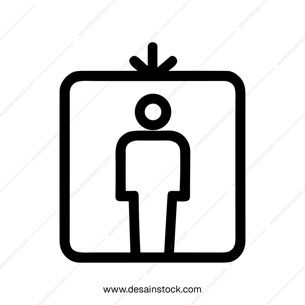 Simple Outline Passenger Elevator Sign Thin Line Art Flat Icon