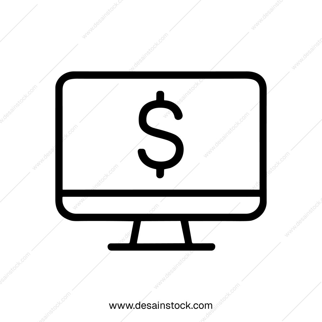 Outline Simple Dollar Symbol on Computer Screen Icon Element