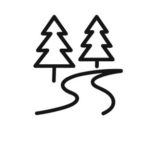 Simple Line Art Forest and River Landscape Nature Illustration