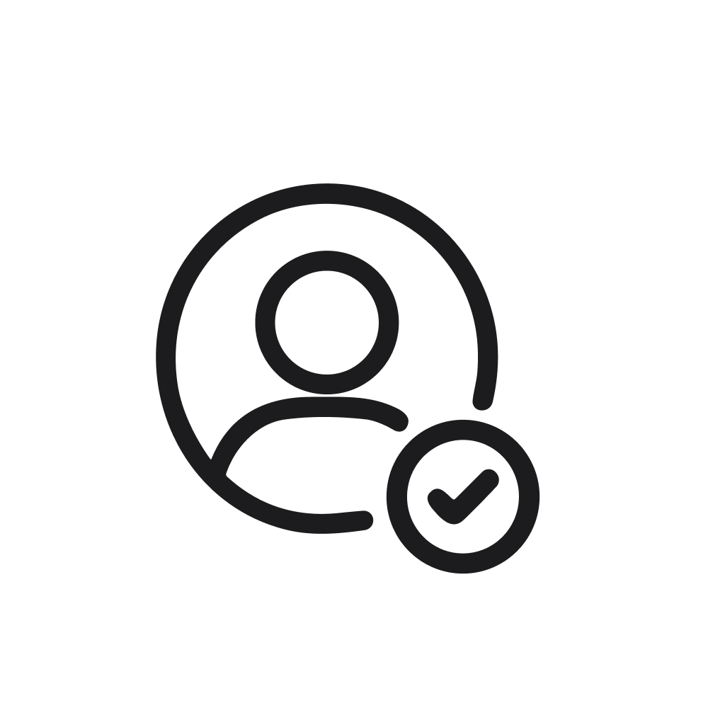 Simple Lineart Circle User Checkmark Icon with Approval in Thin Style