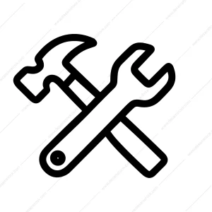 Simple Line Art Crossed Hammer and Wrench Tool Repair Icon