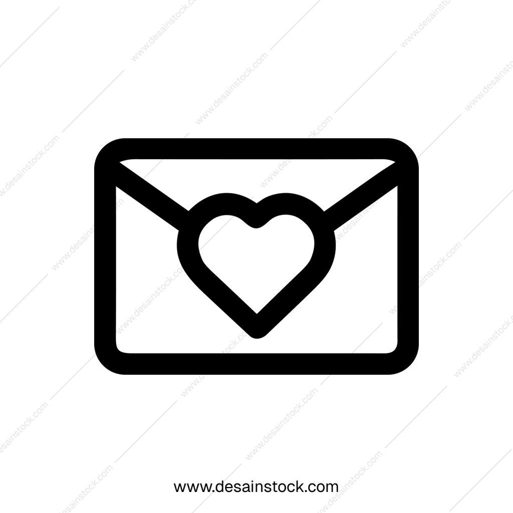 Minimalist Outline Love Letter Message with Heart Symbol Icon Design
