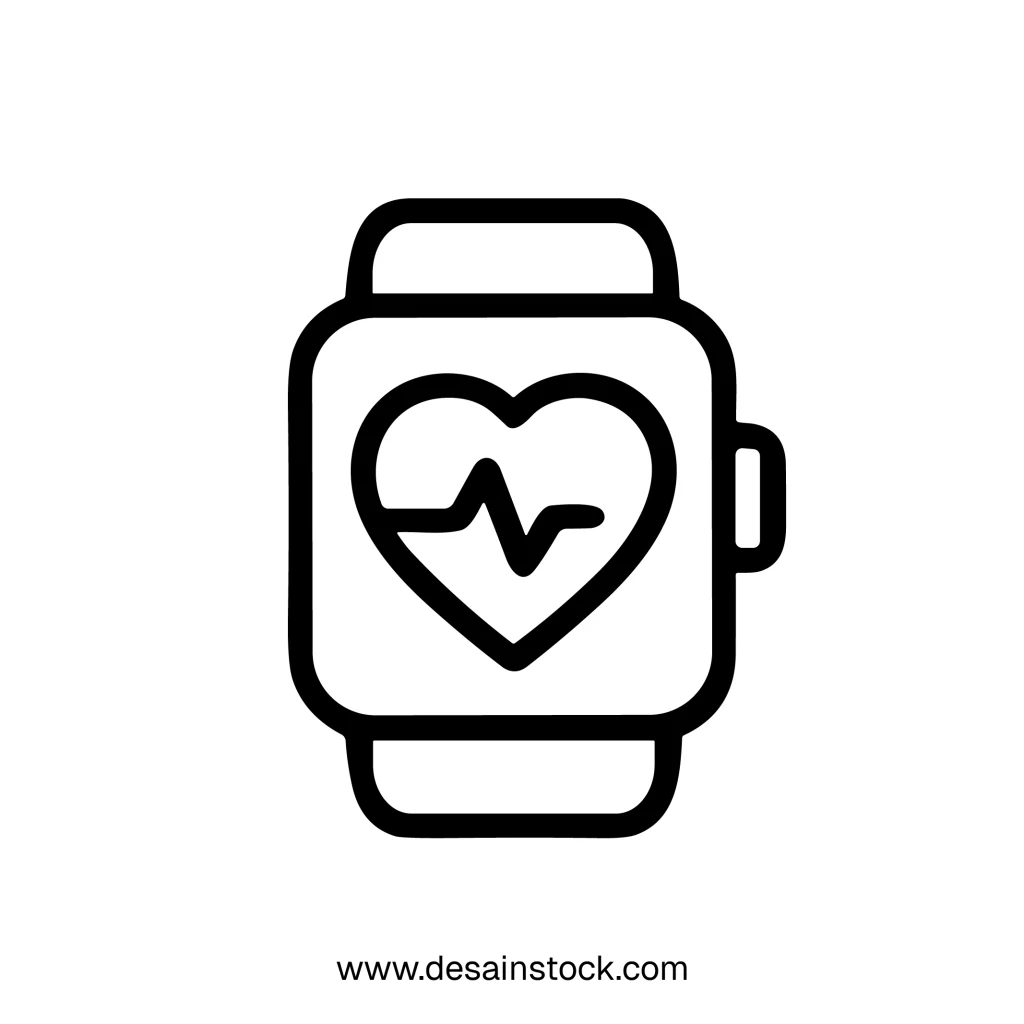 Line Art Modern Smartwatch Heartbeat Monitoring Digital Device Icon