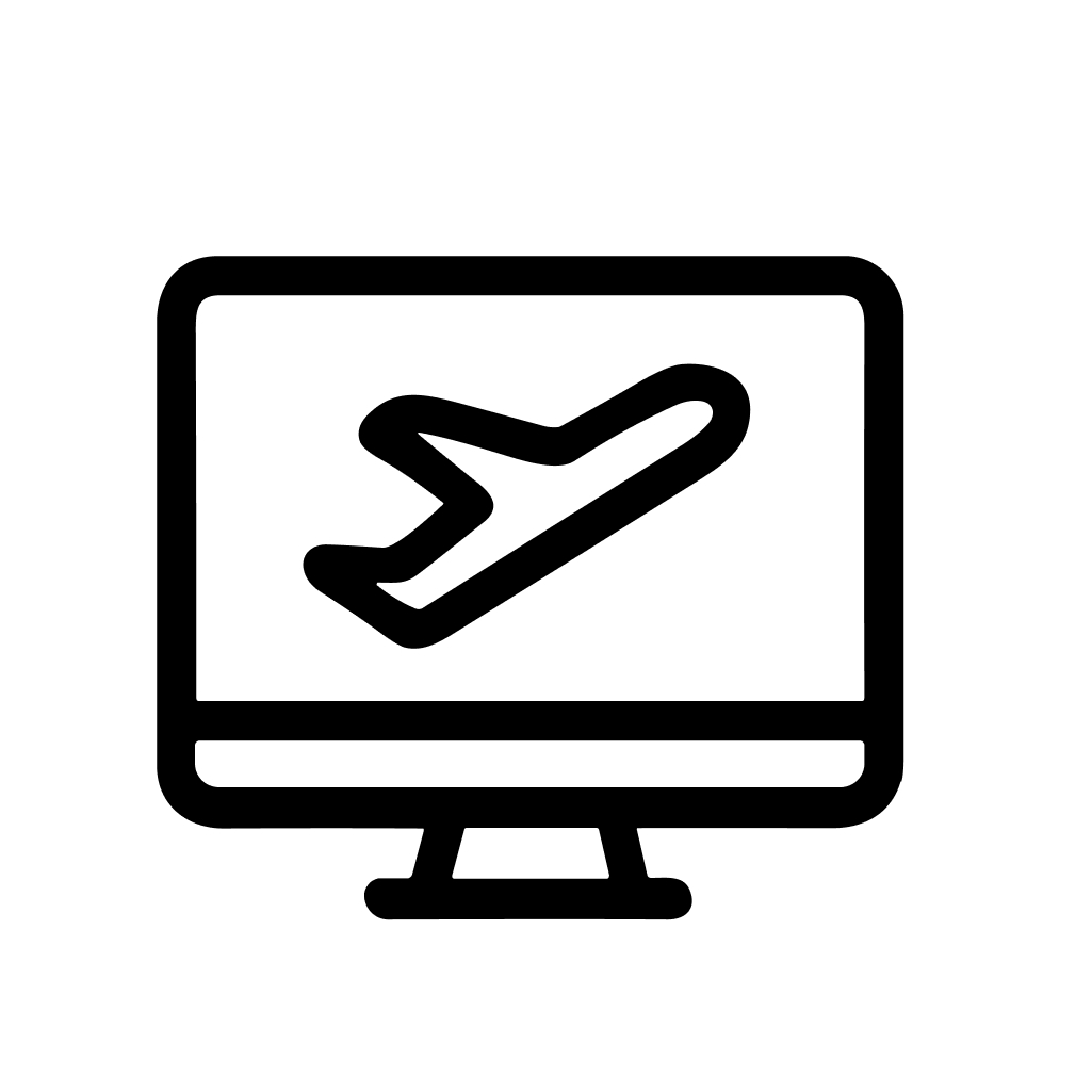 Minimalist Line Style Airplane Flying in Computer Screen Illustration Icon