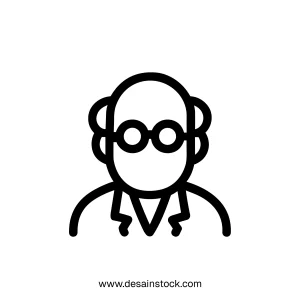 Simple Outline Professor Avatar Icon with Glasses and Bald Head