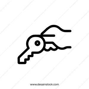 Simple Outline Holding Key In Hand Line Art Illustration Icon