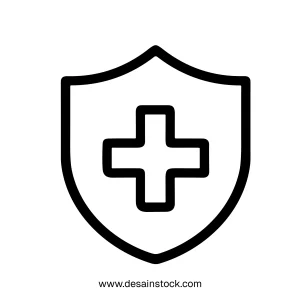 Simple Outline Safety Shield Plus Sign Shape Icon Graphic Element