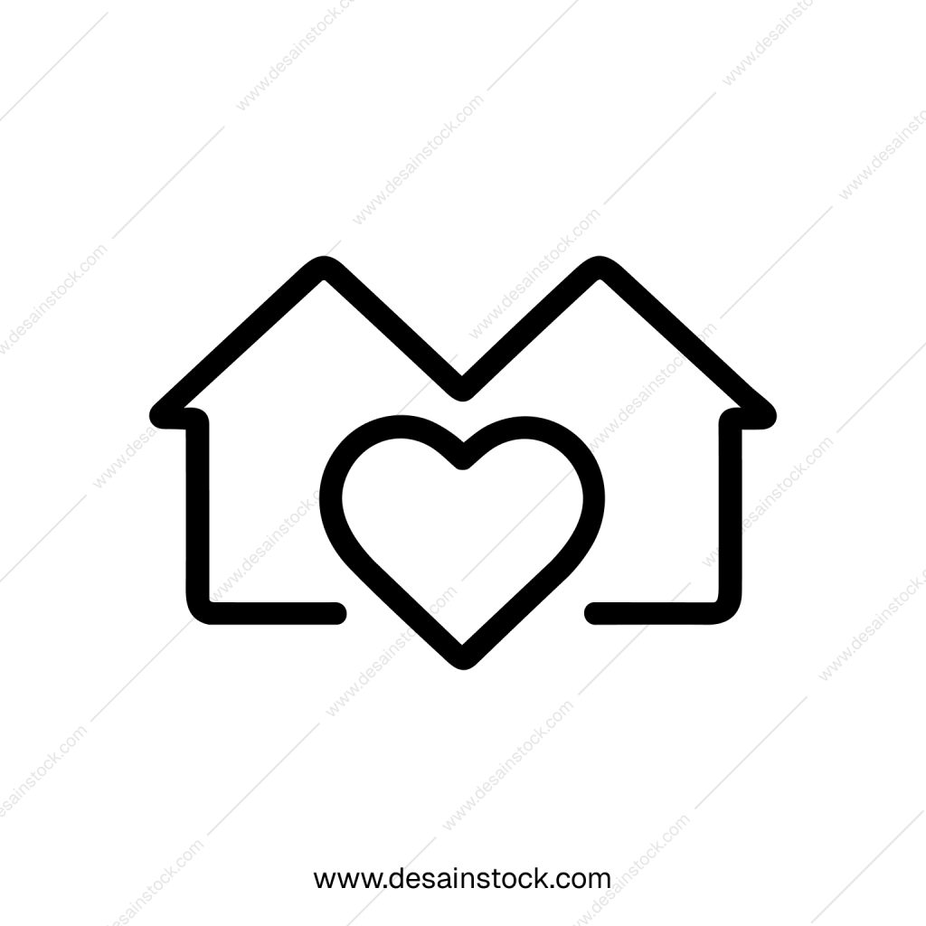 Simple Line Two House with Heart Symbol Concept Icon Illustration