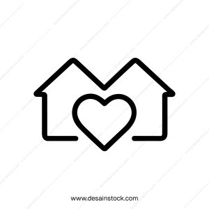 Simple Line Two House with Heart Symbol Concept Icon Illustration