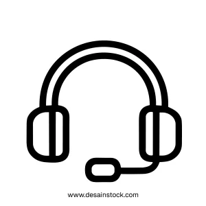 Line Art Headphone with Microphone Device for Communication and Entertainment Icon
