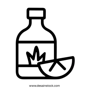 Simple Outline Bottle of Tequila with Lime Slice Drink Icon