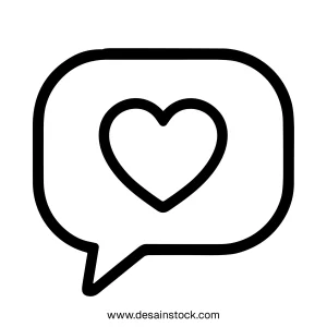 Outline Simple Heart Inside Speech Bubble Message Icon Design