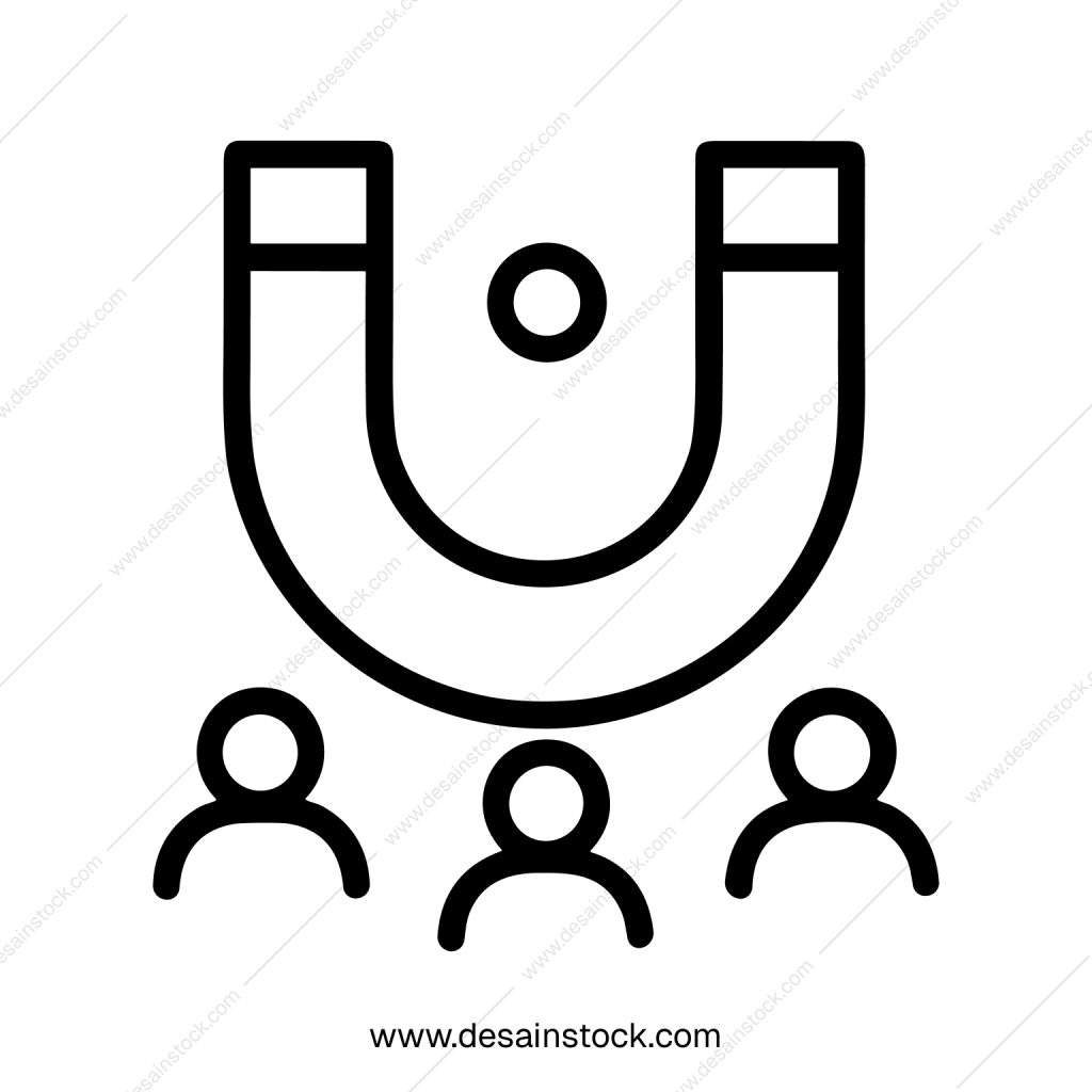 Minimalist Outline Magnet Attracting Customer Icon for Business Marketing Concept
