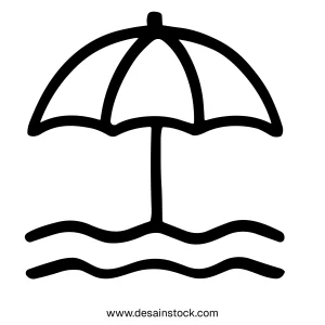 Simple Handdrawn Outline Beach Umbrella On The Wave Line Icon