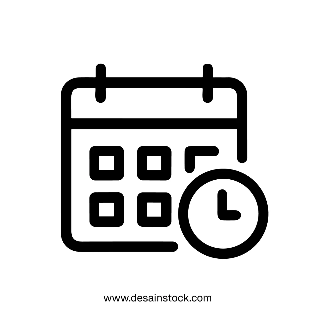 Outline Simple Calendar with Clock Symbol Appointment Date Icon