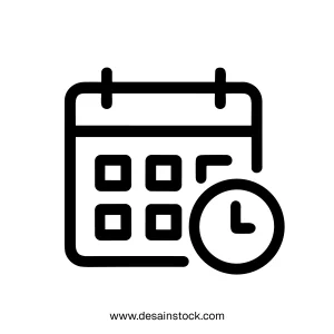 Outline Simple Calendar with Clock Symbol Appointment Date Icon