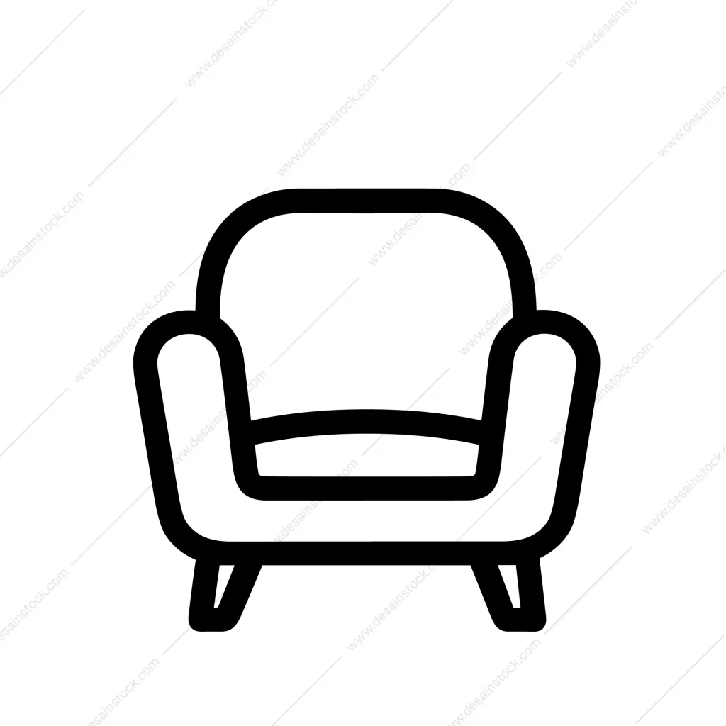 Minimalist Outline Simple Armchair Icon Furniture Design Illustration in Black and White
