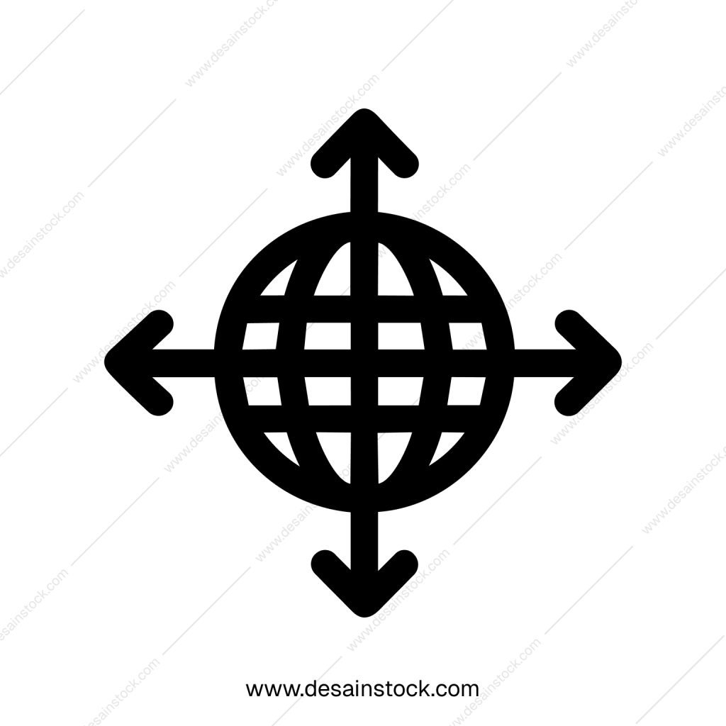Simple Outline Globe Arrow Direction Sign Shape Icon for Global Reach