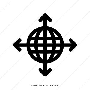 Simple Outline Globe Arrow Direction Sign Shape Icon for Global Reach