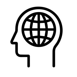 Line Art Human Head Silhouette with Globe Inside Icon Illustration