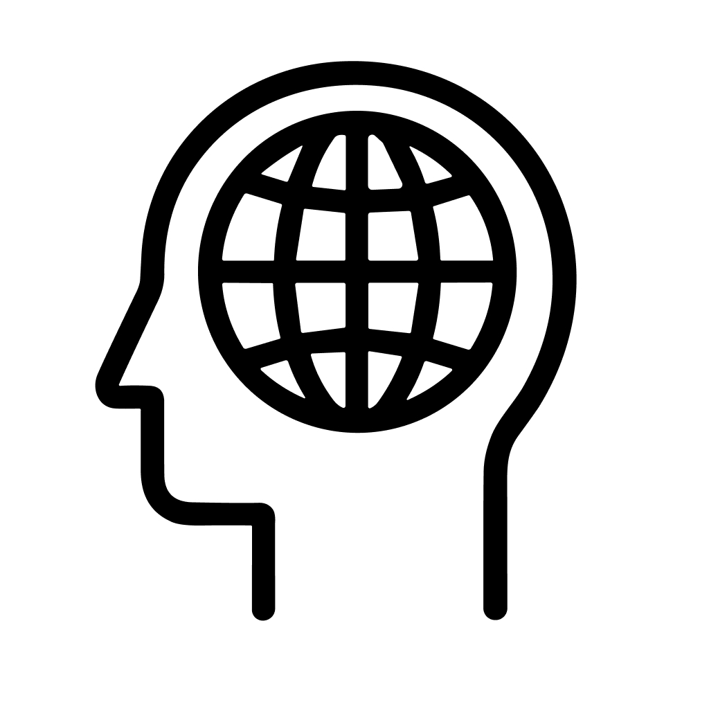 Line Art Human Head Silhouette with Globe Inside Icon Illustration