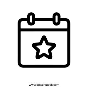 Outline Simple Calendar with Star Event Date Planner Icon