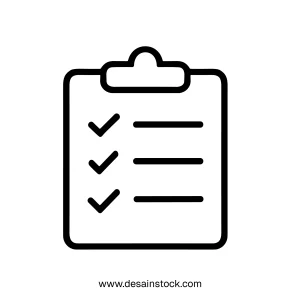 Simple Outline Clipboard Checklist with Checkmarks and Lines on White Background