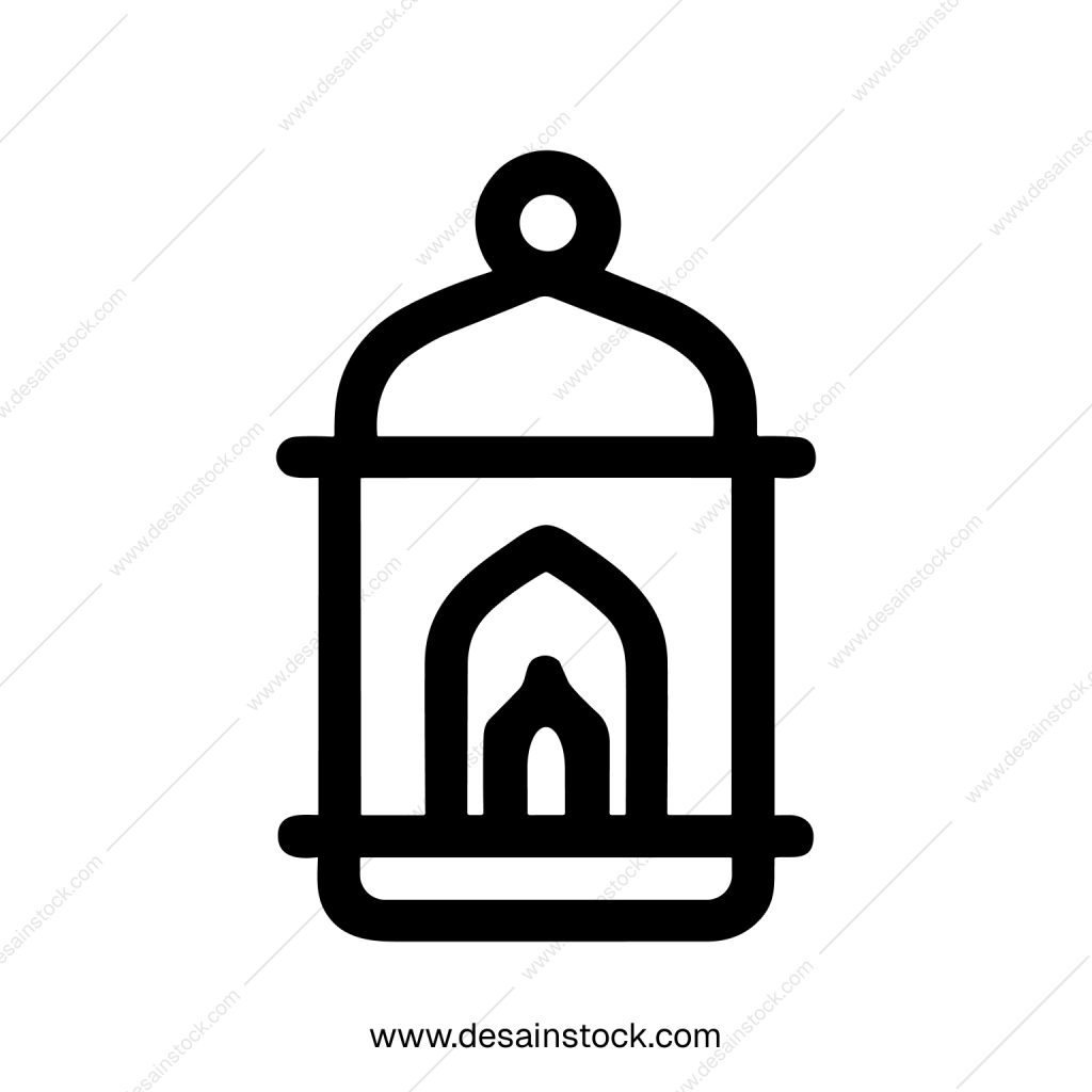 Simple Lineart Arabic Lantern Celebration Glowing Light Outline Icon