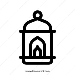 Simple Lineart Arabic Lantern Celebration Glowing Light Outline Icon