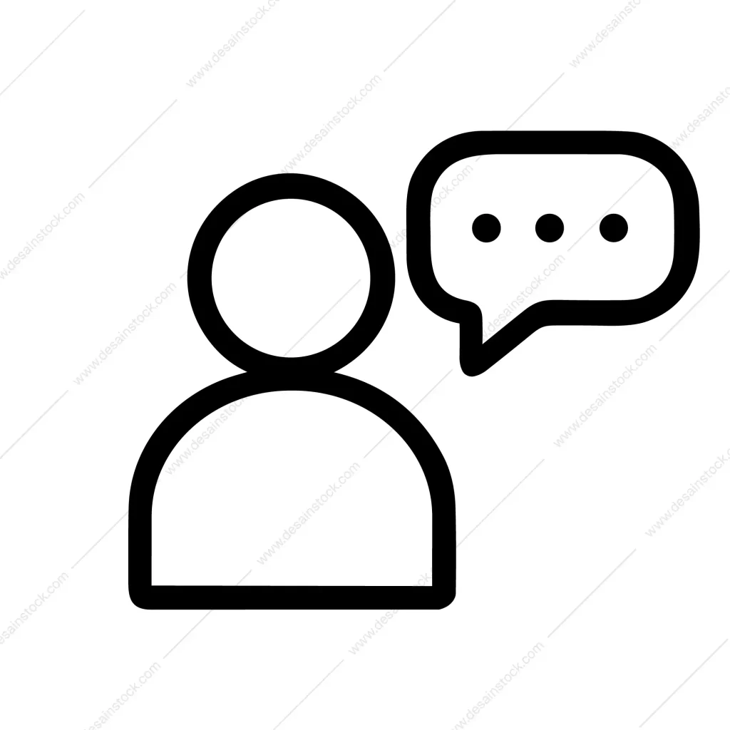 Simple Outline Human Figure with Speech Bubble Conversation Icon Symbol