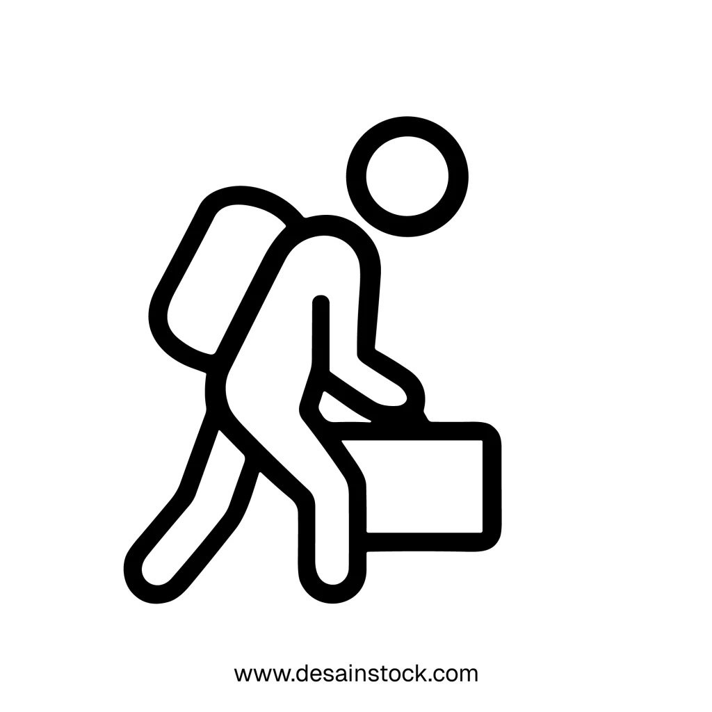 Line Art Traveler with Suitcase Icon Symbol Isolated on White Background