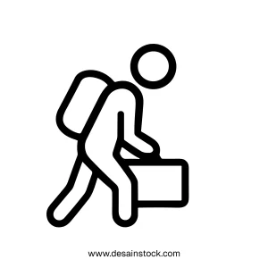 Line Art Traveler with Suitcase Icon Symbol Isolated on White Background
