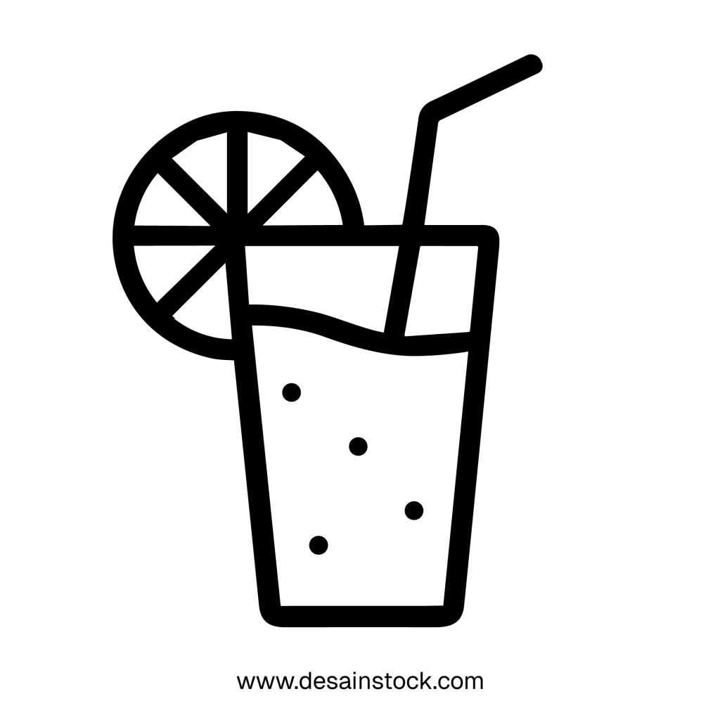 Simple Outline Glass of Lemonade Drink with Straw Icon Illustration