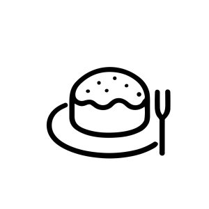 Simple Line Drawing Cake Dessert with Plate and Fork Icon