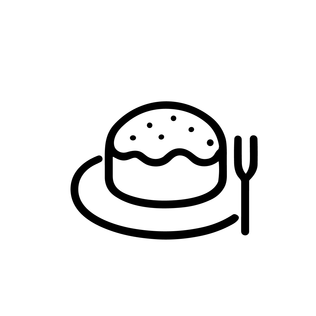 Simple Line Drawing Cake Dessert with Plate and Fork Icon