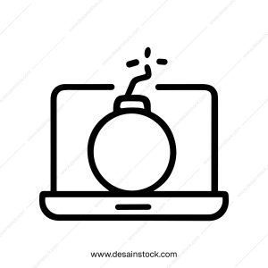 Simple Outline Laptop with Bomb, Hacking Concept Icon Element
