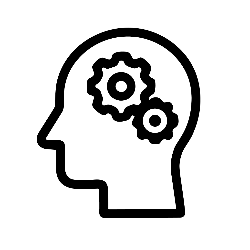 Outline Simple Head with Gears Inside Mind Thinking Line Icon