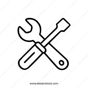 Simple Outline Crossed Screwdriver and Wrench Configuration Line Art Icon